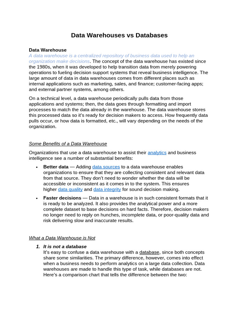 Data Warehouses Vs Databases | PDF | Data Warehouse | Data