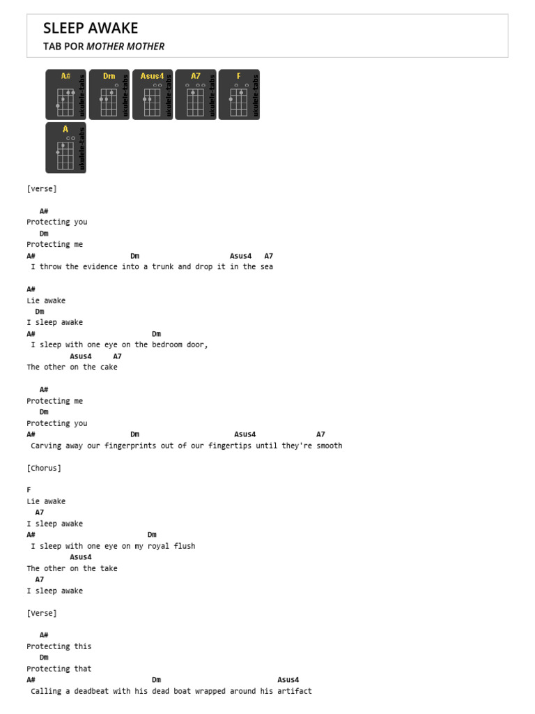 Sleep Awake Tab Por Mother Mother - Ukulele Tabs | PDF