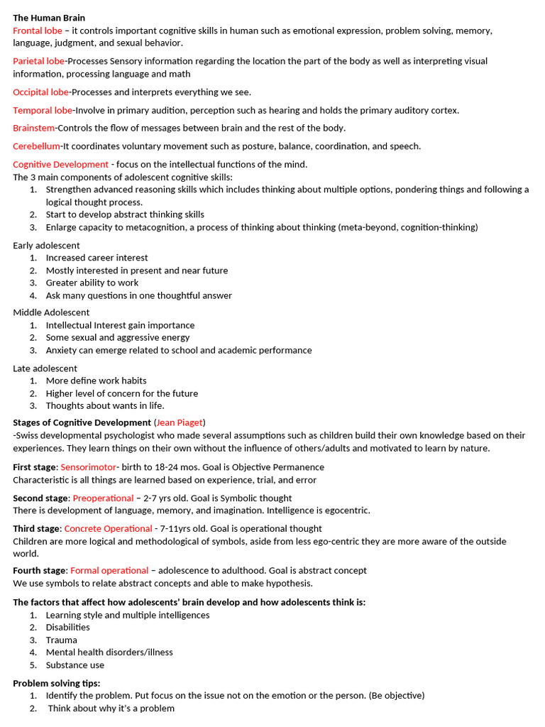 Brain Per Dev | PDF | Thought | Adolescence