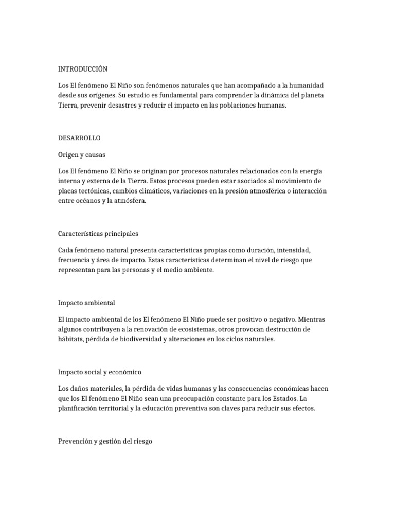 El Fenómeno El Niño | PDF | Entorno natural | Tierra