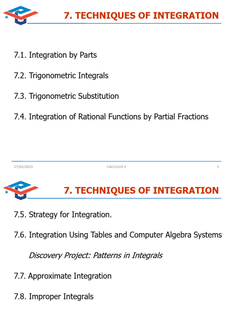 Chapter 7-Technique of Integration | PDF | Trigonometric Functions ...