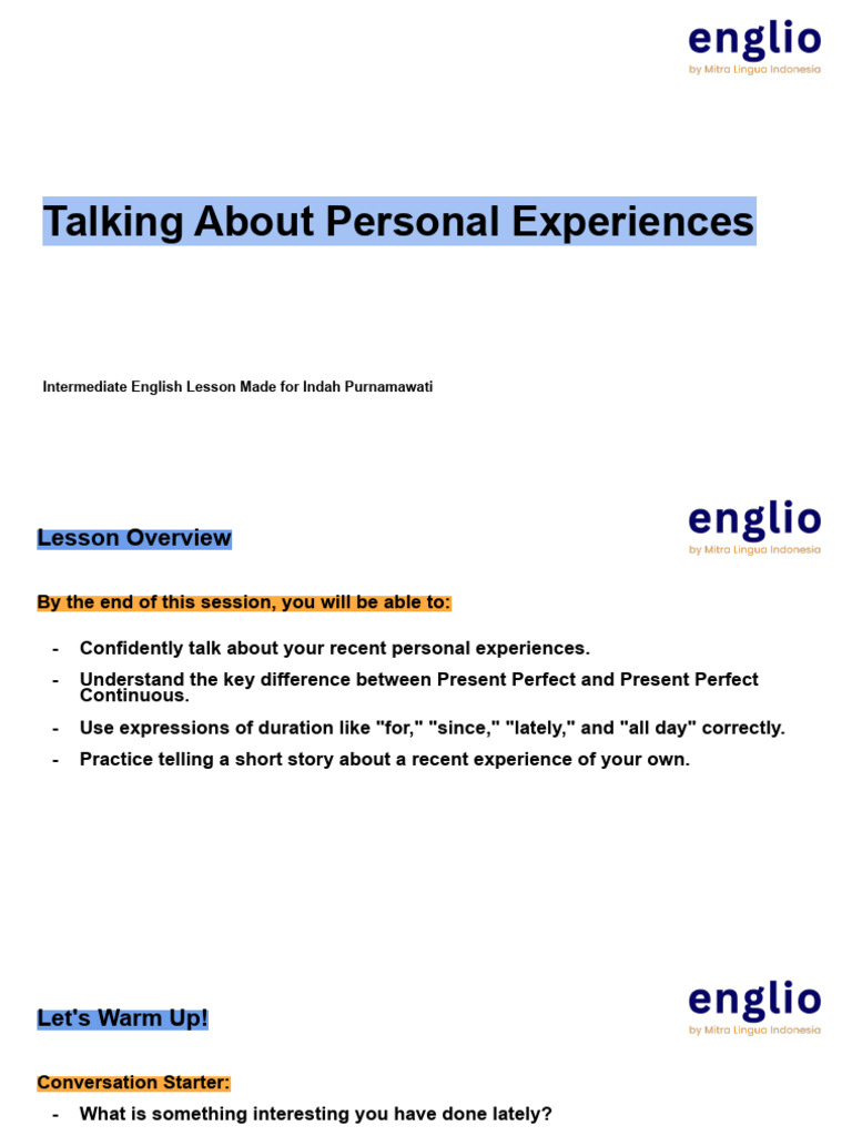 CC Intermediate 8 - Talking About Personal Experiences | PDF | Language ...