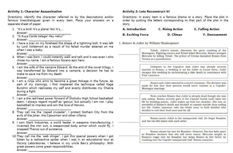 Activity 1 Character Assassination | PDF