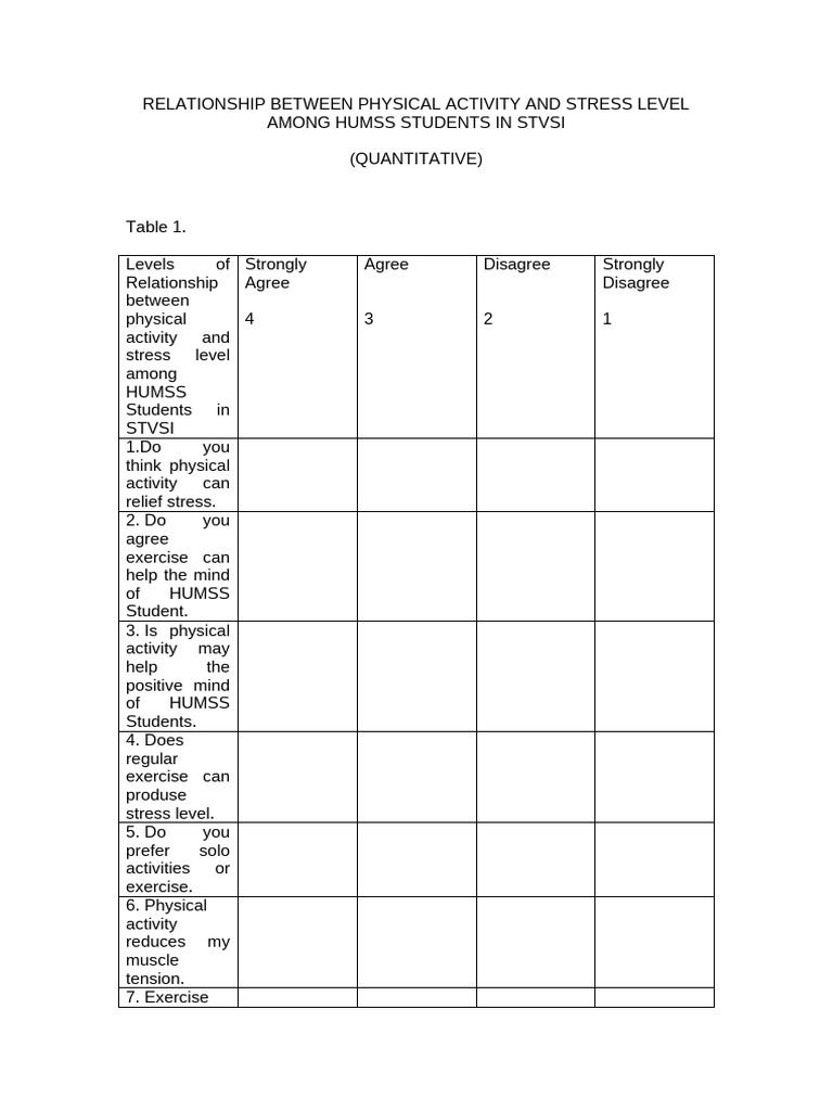 Relationship Between Physical Activity and Stress | PDF | Stress ...