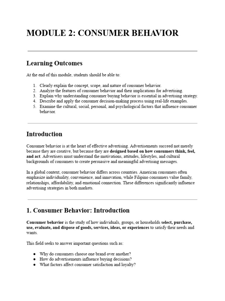 Module 2 | PDF | Consumer Behaviour | Advertising