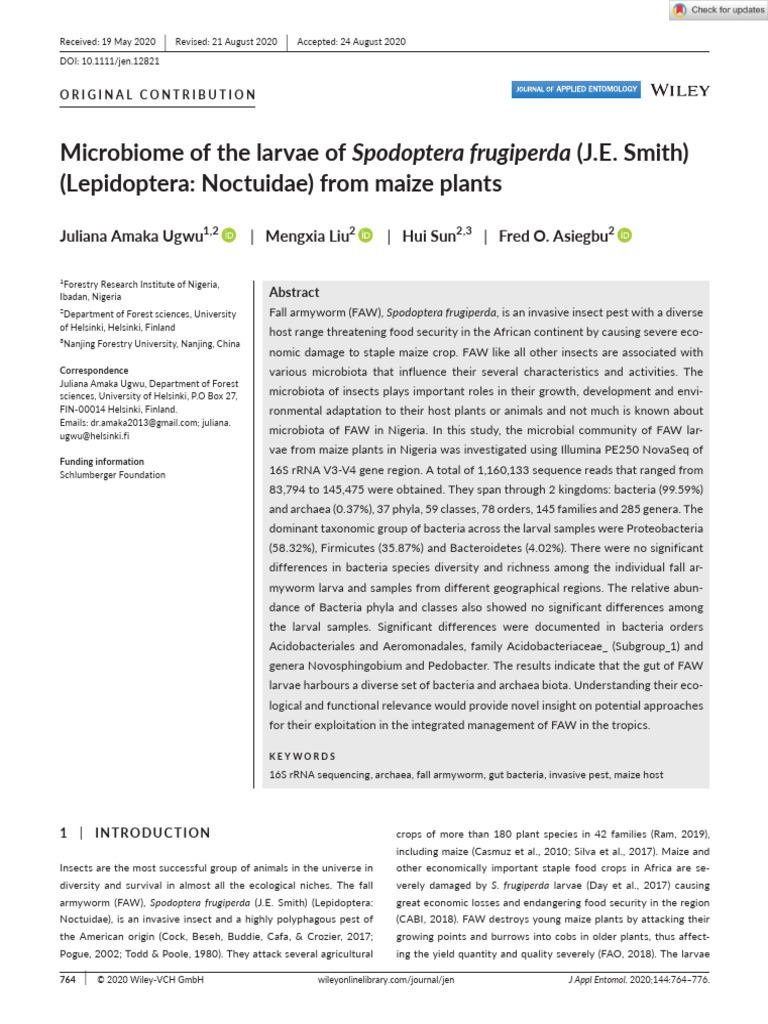 Microbiome of Fall Army Worm - Ugwu Et Al.,2020 - 113359 | PDF ...
