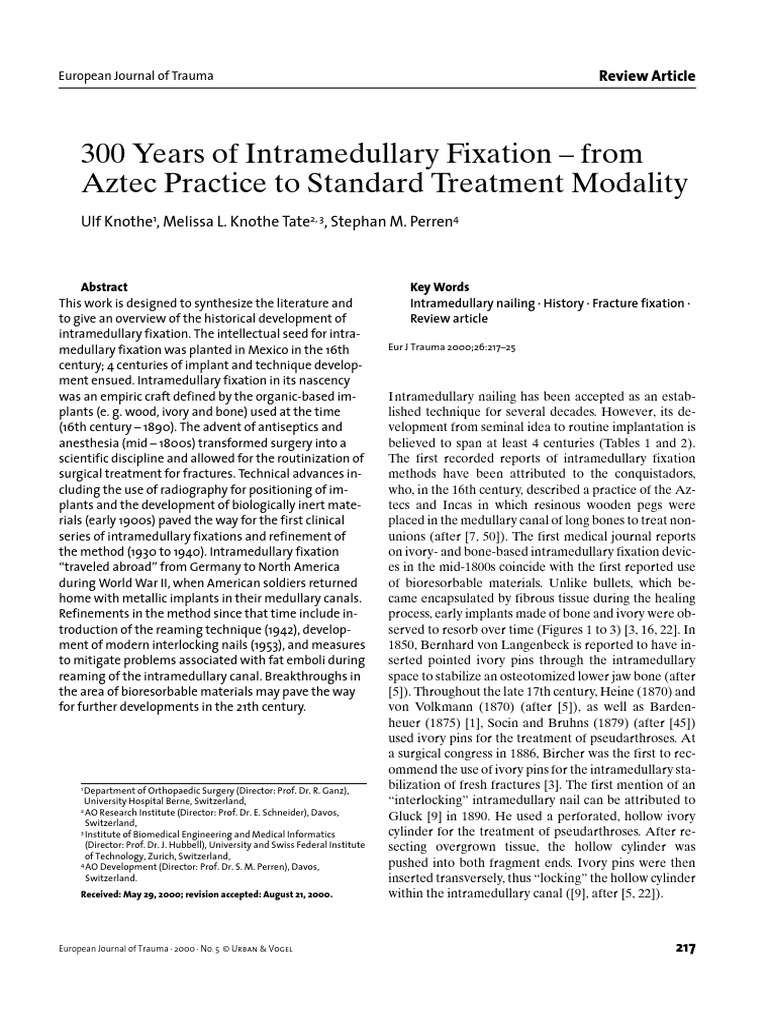 300 Years of Intramedullary Fixation - From Aztec Practice To Standard ...