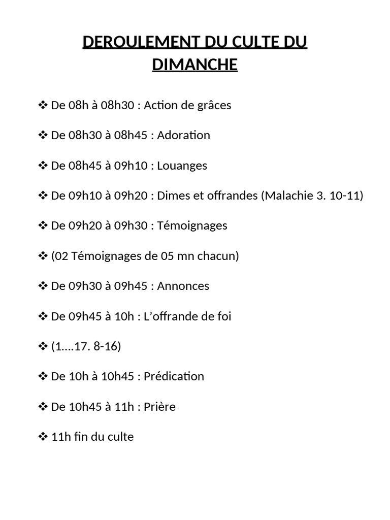 Deroulement Du Culte Du Dimanche | PDF