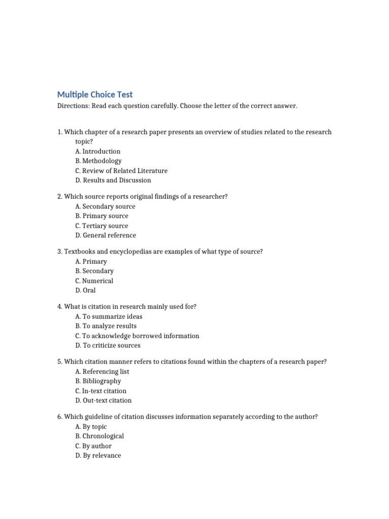 Module 3 30-Item Multiple Choice Test | PDF | Citation | Plagiarism