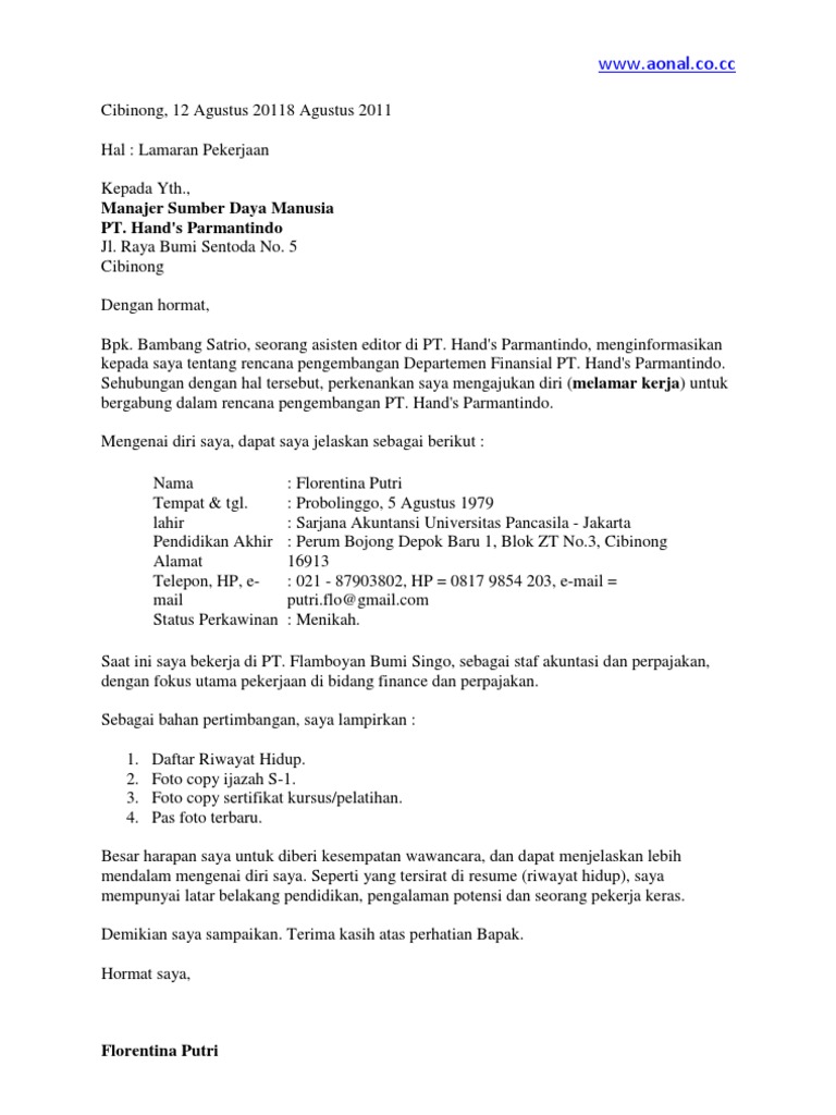 Contoh Surat Lamaran Kerja Di Toko Emas Gajah Nusagates