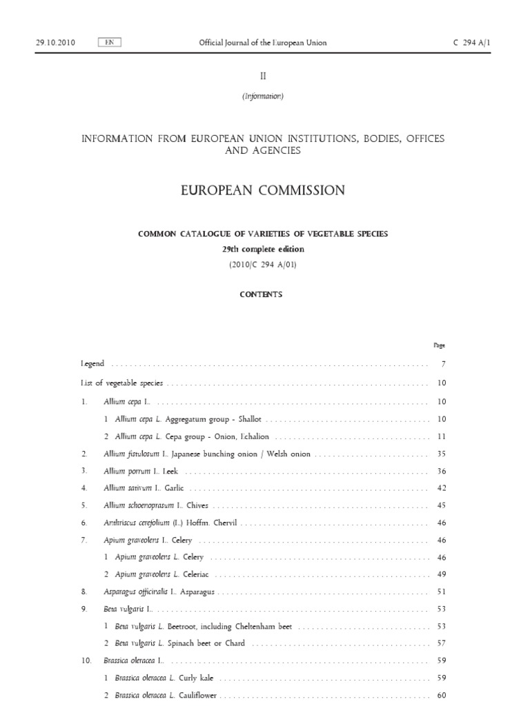 Catalogue of Varietes of Vegetables, PDF, European Economic Area