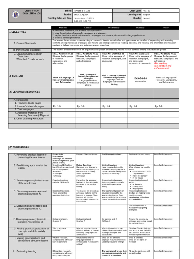 DLL 2ND QTR - Melc8 | PDF | Learning | Human Communication