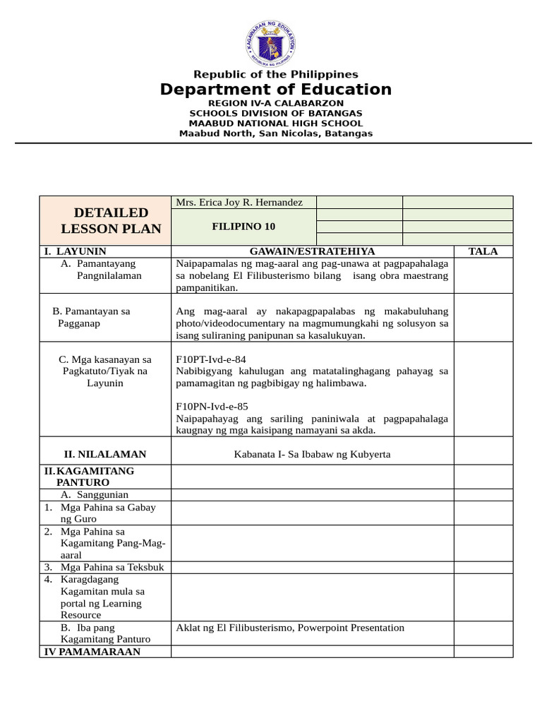 Department of Education: Detailed Lesson Plan | PDF