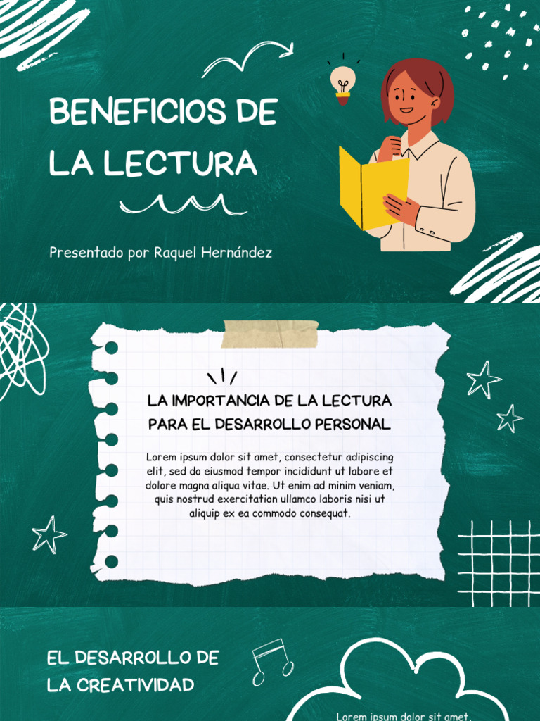 Presentación Beneficios de La Lectura Ilustrado Verde | PDF | Sicología ...