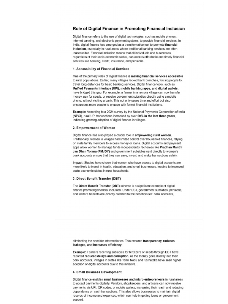 Role of Digital Finance in Promoting Financial Inclusion | PDF