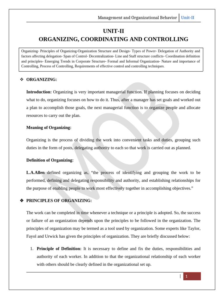 Mob Unit-Ii | PDF | Power (Social And Political) | Organizational Structure