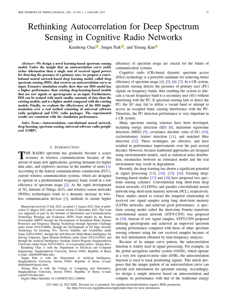 Rethinking Autocorrelation For Deep Spectrum Sensing in Cognitive Radio ...