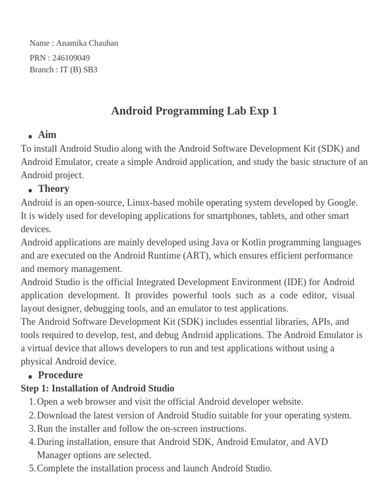 246109049_exp1 | PDF | Android (Operating System) | Java (Programming ...