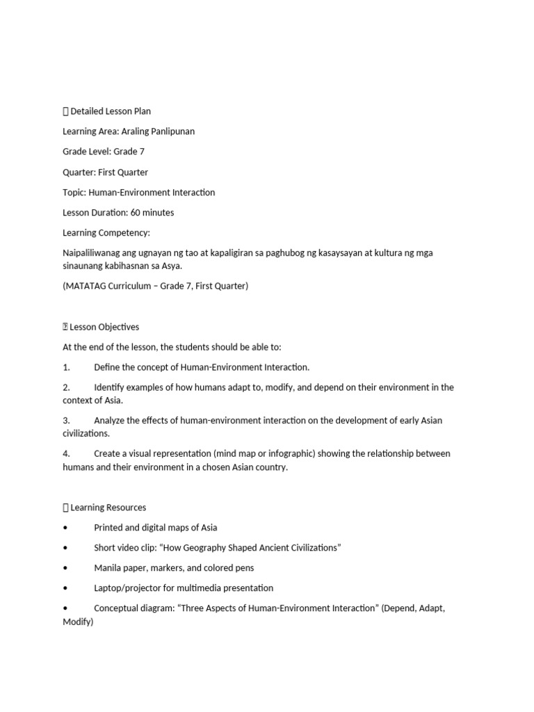 Lesson Plan in Aral Pan | PDF | Geography | Lesson Plan