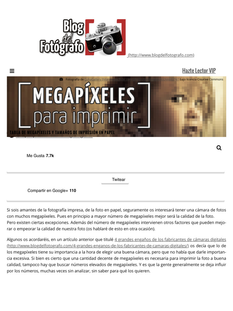 Fotografia - Tabla de Megapíxeles y Tamaños de Impresión en Papel | PDF ...