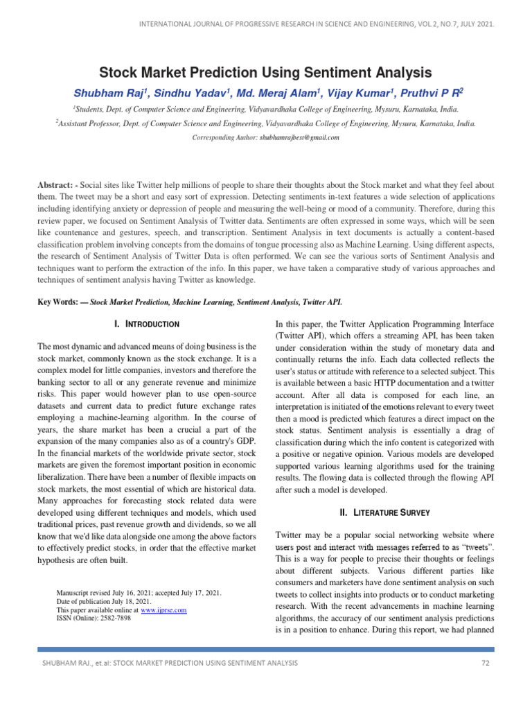 Stock Market Prediction Using Sentiment | PDF | Machine Learning ...
