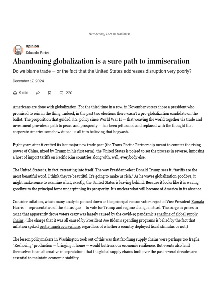 Opinion Dismantling Globalization Wont Make Us Better Off - The ...