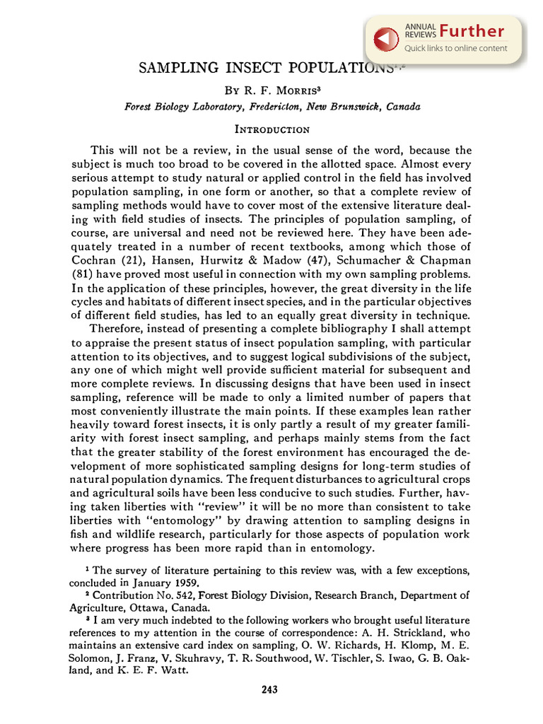 Sampling Insect Populations Annurev.en.05.010160.001331 | PDF | Pupa ...