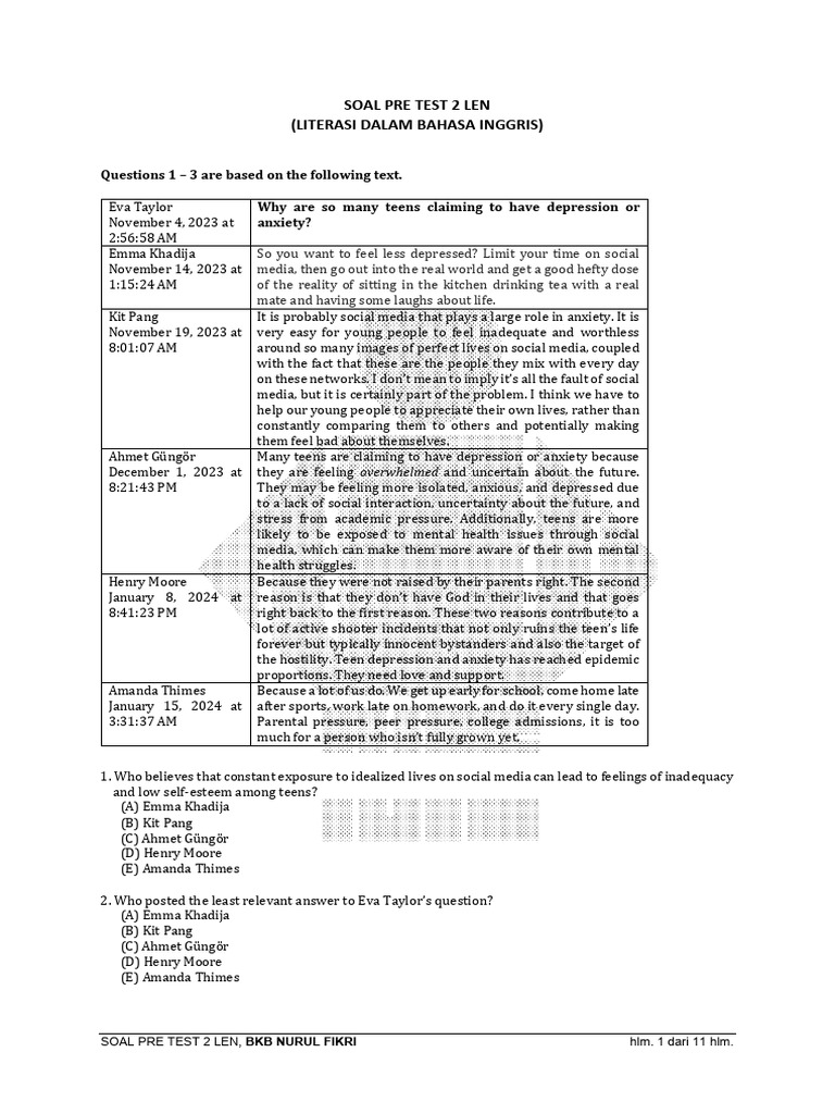 Soal Pre Test 2 LEN-7 | PDF | Cancer