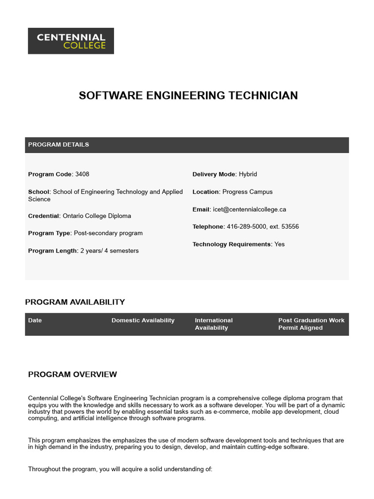 Software Engineering Technician - Centennial College | PDF | Software ...