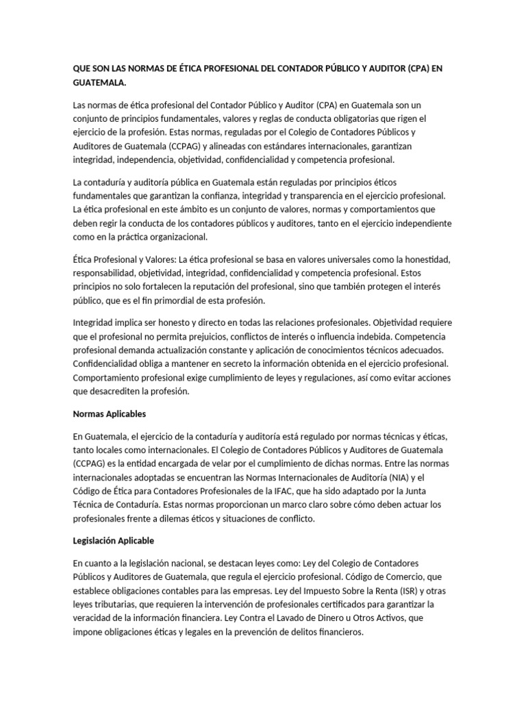 INVESTIGACION Las Normas de Ética Profesional Del Contador Público y ...