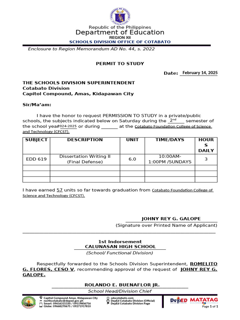 Permit To Study New Template | PDF