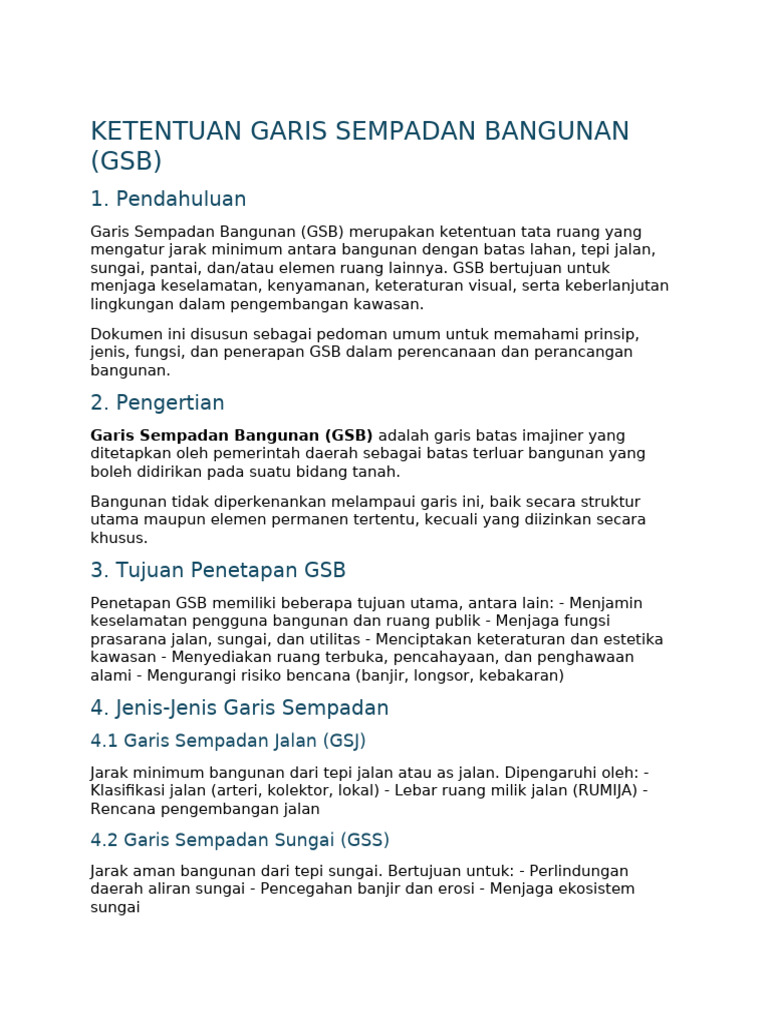 Ketentuan Garis Sempadan Bangunan (GSB) | PDF