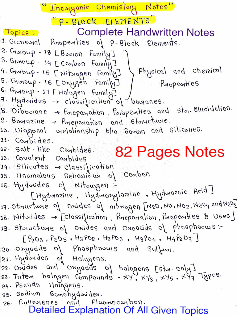 P Block Elements Handwritten Notes | PDF