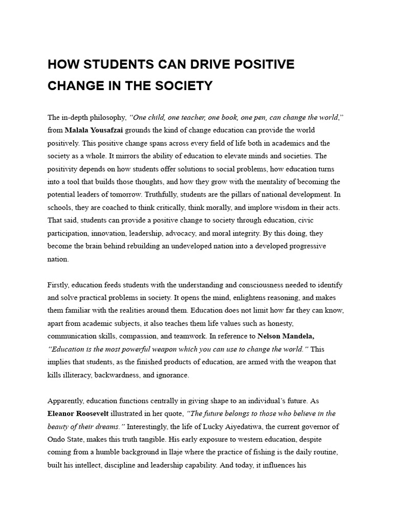 How Students Can Drive Positive Change in The Society | PDF | Mind ...