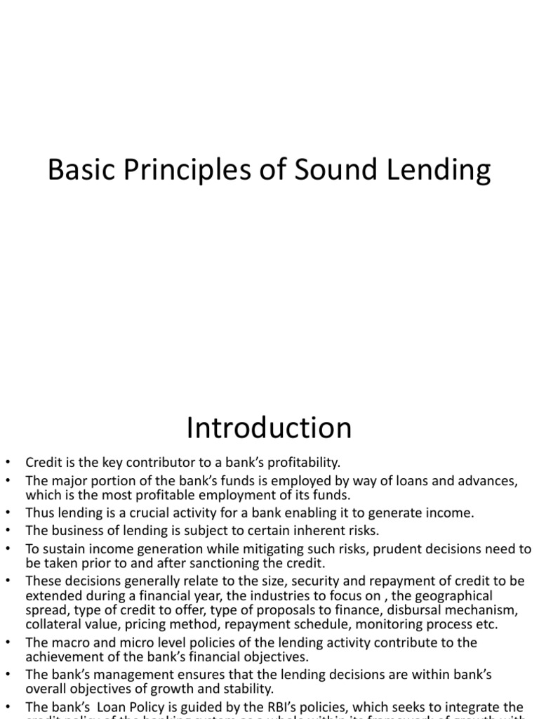 Basic Principles of Sound Lending PDF Banks Loans