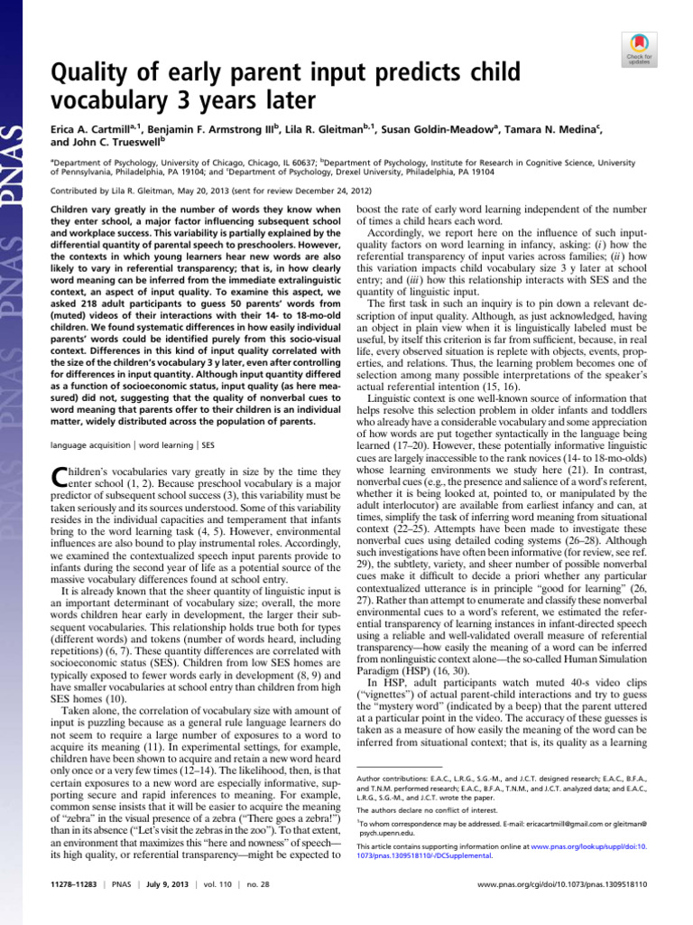 Quality of Early Parent Input Predicts Child Vocabulary 3 Years Later ...