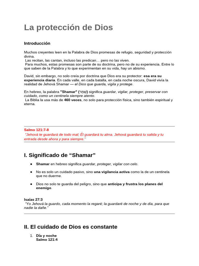 La Proteccion de Dios | PDF | Salmos | David
