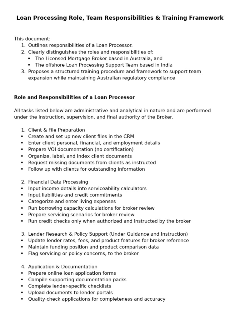 Mortgage Loan Processor Responsibilities and Training Framework | PDF ...