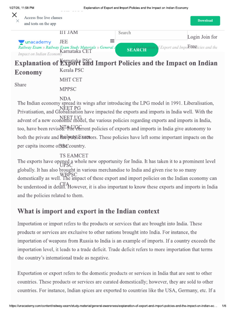 Short Notes On Export and Import | PDF