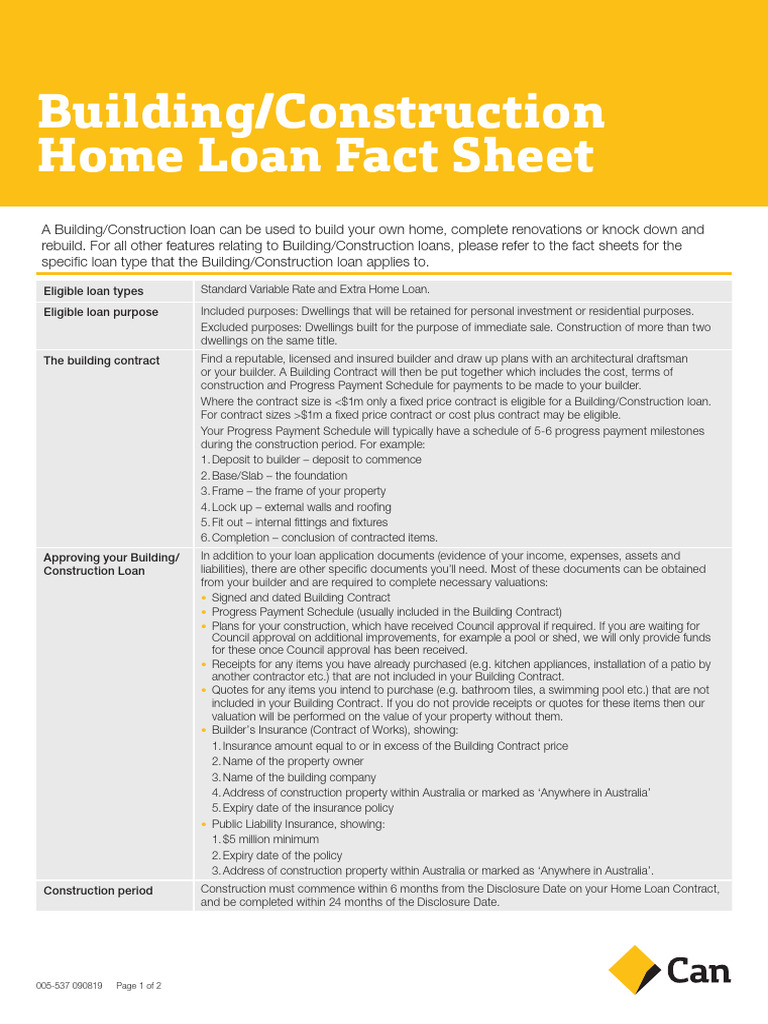 Construction Home Loan Fact Sheet | PDF | Loans | Interest