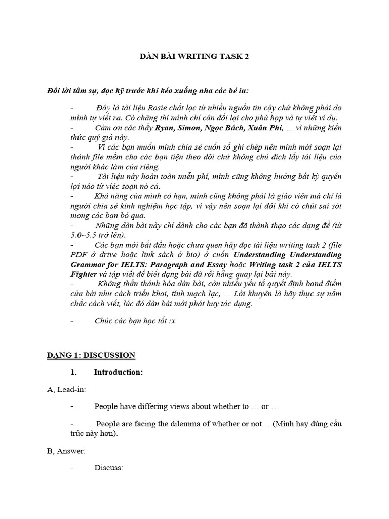 Dàn Bài Writing Task 2 | PDF