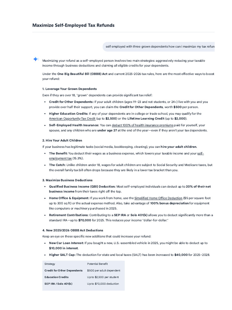 Maximize Self Employed Tax Refunds | PDF | Tax Refund | Earned Income ...