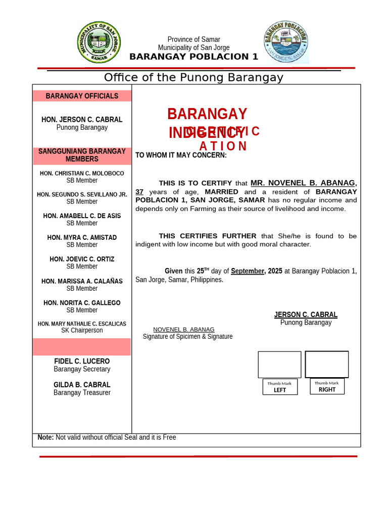 Blank Indigency With Name | PDF