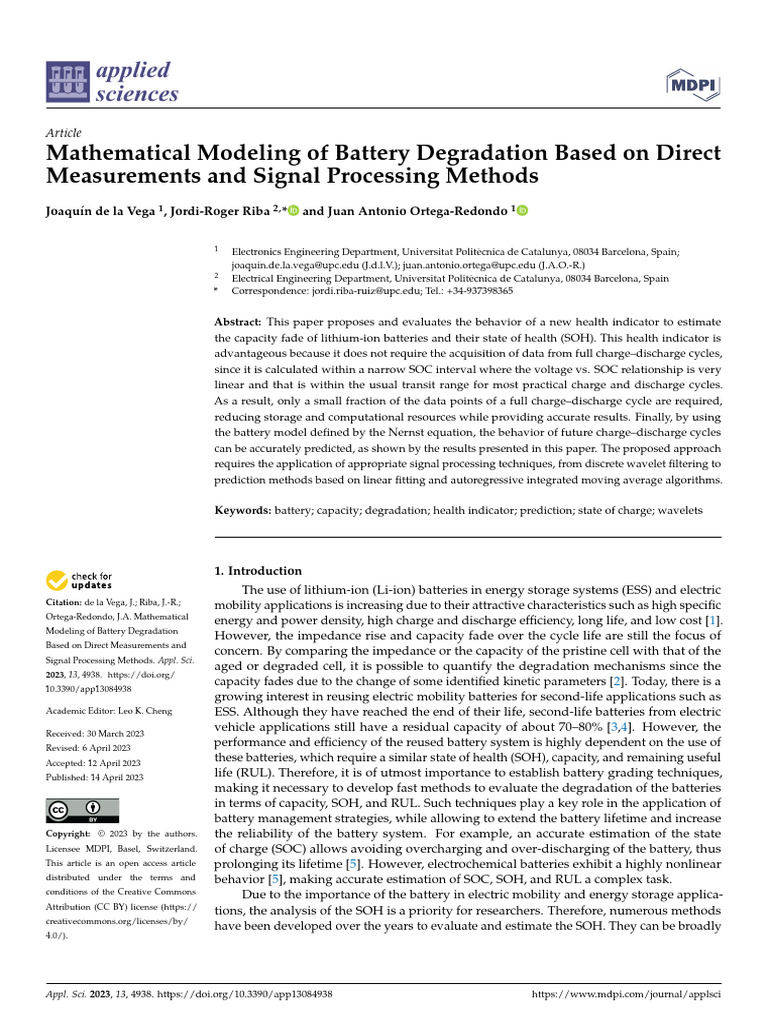 Mathematical Modeling of Battery Degradation Based On Direct | PDF ...