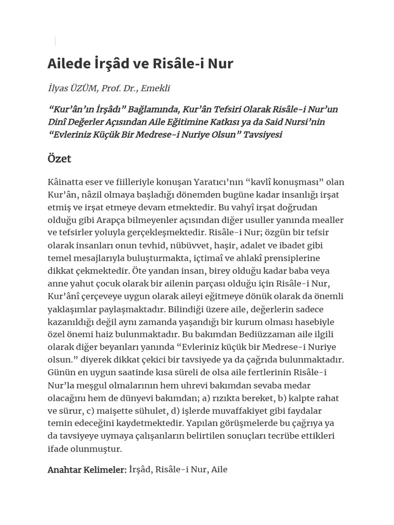Ailede İrşâd Ve Risâle-I Nur | PDF