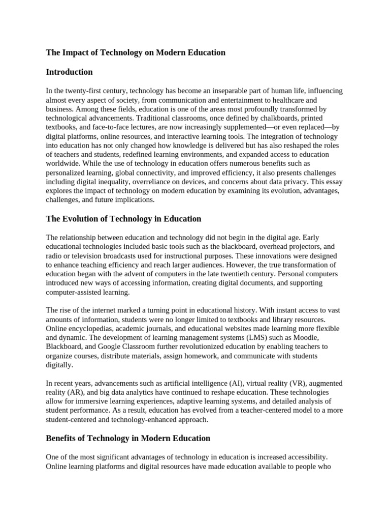 The Impact of Technology On Modern Education | PDF | Educational ...
