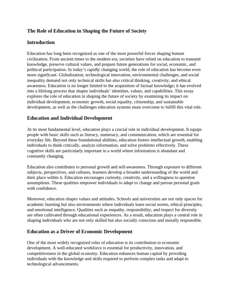 The Role of Education in Shaping the Future of Society | PDF ...