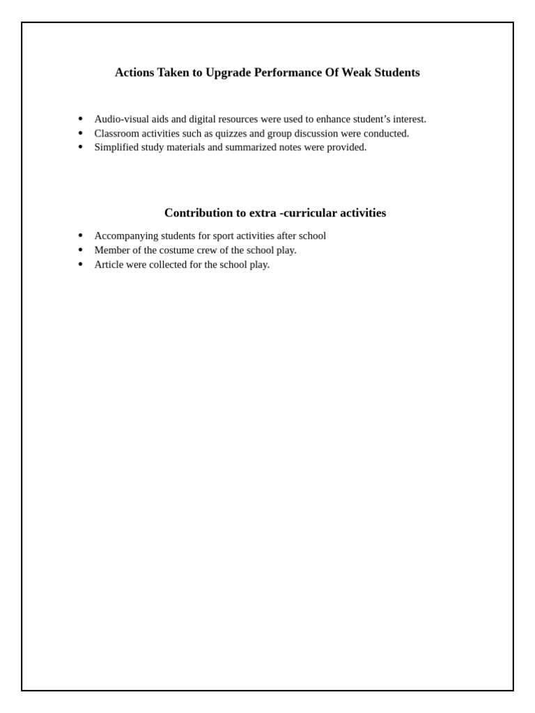 Actions Taken to Upgrade Performance of Weak Students | PDF