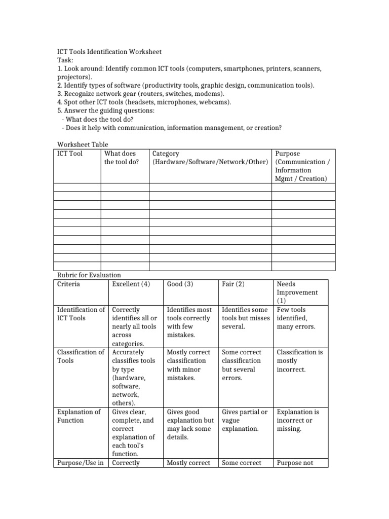 ICT Tools Identification Worksheet | PDF | Information And ...