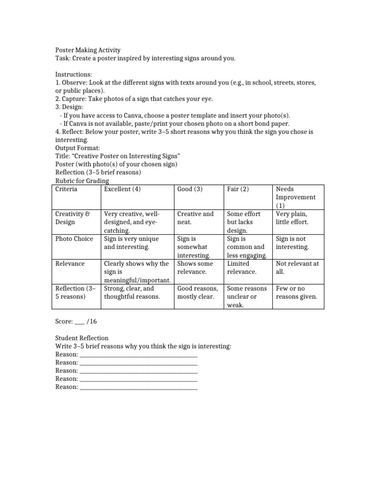 Poster Making Activity Worksheet | PDF